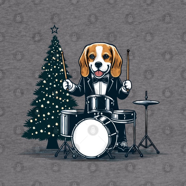 Beagle Playing Drums Christmas by Graceful Designs